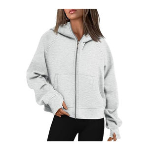 Vente en gros Sweat à capuche en polyester de haute qualité pour femme, veste à motif solide avec logo imprimé brodé pour les saisons de printemps et d'hiver - Product Image 5
