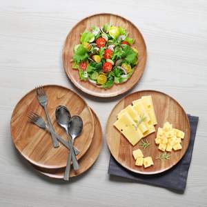 Plats à manger en bois d'acacia robustes, assiette à dîner en bois rustique, ensemble de vaisselle pour pâtes, hamburgers, amuse-gueules - Product Image 5