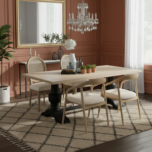 Table à manger moderne pour la maison, la cuisine ou le restaurant, avec piédestal en bois de manguier massif à deux tons, finition naturelle et noire - Product Image 1