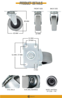 Roue pivotante en acier et polypropylène TPR de 2,5 pouces avec support de plaque, roulement à billes double, pour chariot de meubles