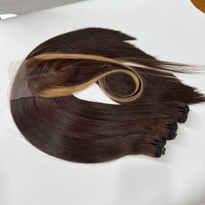 Extensiones de cabello humano vietnamita con cierre de reflejos tejido de pelo marrón liso de hueso - Product Image 3