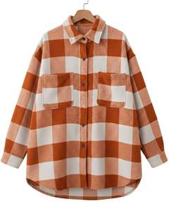 Chemise-veste surdimensionnée à carreaux blancs et orange rouille pour homme, personnalisée, à manches longues, boutonnée, chaude, pour l'hiver - Product Image 1