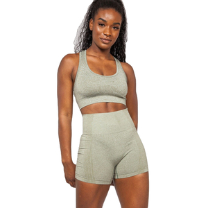2-Piece Seamless Womens Workout Set Short <b>Sleeve</b> Crop Top & Biker Shorts <b>Gym</b> Activewear & Yoga Outfit - Product Image 1