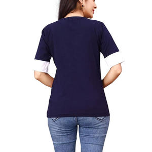 T-shirt ample de couleur contrastée pour femmes avec panneau élégant T-shirt de style coroful avec manches courtes et tissu respirant - Product Image 4