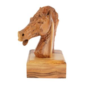 Escultura de Cabeza de Caballo Tallada a Mano en Madera de Olivo, 16 cm, Figura de Caballo de Madera Hecha a Mano en Belén - Product Image 1