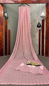 Traditionnel New Peach Color Designer Sequance Georgette Travail Saree Pour les femmes Tenue de fête pour une occasion spéciale - Product Image 4