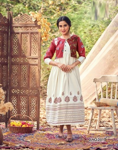 Premium Reyon Frill Gown Paired up with Beautiful Handwork <b>Block</b> <b>Print</b> Jacket with Long Gown Collection by Royal Export - Product Image 2