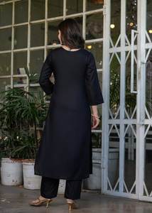 Stunning Black Color hand-crafted motifs celebrate the sophistication this <b>festive</b> Kurti Set highlights fabrics such as RAYON - Product Image 6