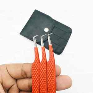 Juego de pinzas para extensión de pestañas injertadas, puntas de fibra de acero inoxidable, pinzas para pestañas postizas, herramientas de maquillaje para pestañas - Product Image 1