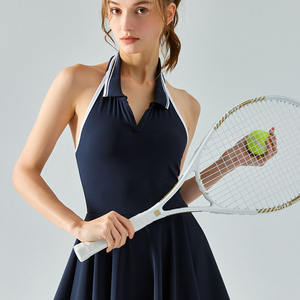 Vestido DE TENIS Polo sin espalda con parte delantera para mujer, ropa de Pádel de Color de contraste personalizada, almohadillas integradas, Falda plisada, deportes transpirables de secado rápido - Product Image 5