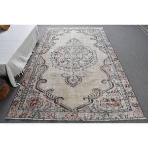 Tapis turc vintage 5.6x9,2 pieds Beige rose tissage plat laine Patchwork motif pour salon couloir décorations support en Latex - Product Image 1