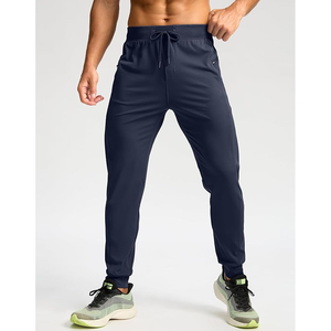 Pantalones de chándal para hombre con bolsillos y cremallera, pantalones de entrenamiento antiarrugas para gimnasio, pantalones teñidos lisos para hombre - Product Image 2