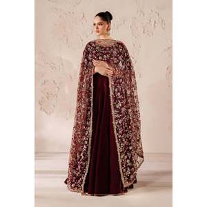 Embroidered <b>Velvet</b> Loose Fit Long Sleeve Women's Modest Set Includes <b>Shirt</b> Trouser & Dupatta with Accessories PR-1211 - Product Image 1