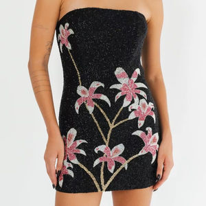 Sweetheart Strapless Knee-Length <b>Party</b> Dress Patra Eco-Friendly Beaded Sequined Evening Gown for <b>Prom</b> Size Summer Breathable - Product Image 1