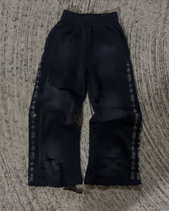 Pantalon de survêtement évasé imprimé taille haute jambe large vintage avec cordon de serrage délavé imprimé de pierres de haute qualité style décontracté pour hommes - Product Image 5