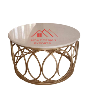 Meubles de Table basse ronde de salon de placage d'acier inoxydable de haute couture dans l'ensemble de Table basse de cadre de couleur d'or - Product Image 4