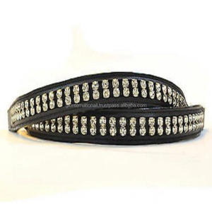 Recién llegado, Productos Ecuestres para montar a caballo, canal vacío hecho a mano, banda para la frente de caballo de cuero acolchado negro con cristales morados - Product Image 5