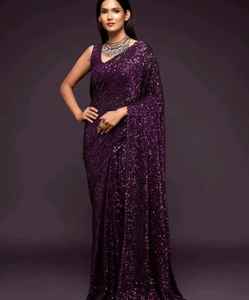 Bollywood Belle Georgette Avec Lourd 5MM Effacer Séquence Brodé Travail Saree Collection - Product Image 5