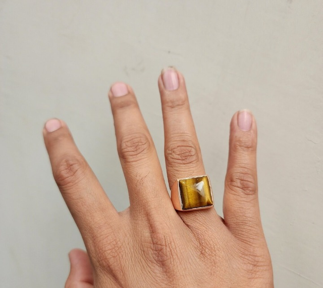 Tiger Eye Signet Ring 925 Sterling Silver Square Brown Gemstone Ring Gold Plated Handmade Jewelry Gift Ring For Men and Women