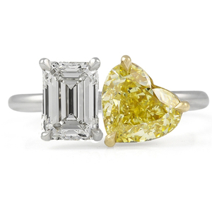 Bague en or blanc 18 carats avec diamant taille émeraude et diamant cœur jaune, certifiée IGI, diamant de laboratoire, style classique pour femme, pour fiançailles - Product Image 1