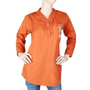 Women's Embroidered Woven <b>Top</b> - <b>Rust</b> - Product Image 1