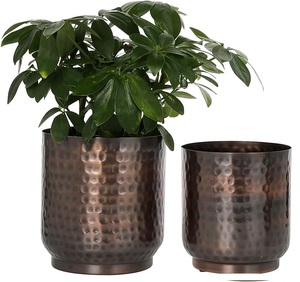 Jardinière d'intérieur ovale en métal avec poignée en corde Pot de plante moderne en relief pour oiseau | Décor de bureau de balcon de salon pour grande jardinière - Product Image 4