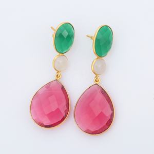 Top Hydro Tourmaline Calcédoine grise naturelle et pierre précieuse d'onyx vert Boucles d'oreilles en argent sterling 925 - Product Image 2