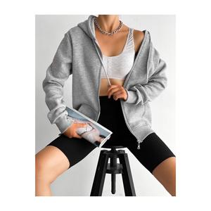 Felpa da donna in pile con cerniera Oversize e ampia con cappuccio grigio chiaro