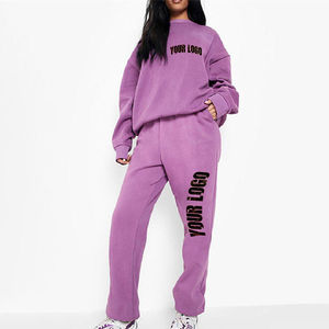 Femmes hiver coton solide col rond à capuche surdimensionné sweat Jogging costume ensemble en gros Streetwear - Product Image 1