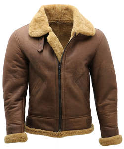 Blouson aviateur B-3 pour homme, très bien noté, excellente qualité, cuir d'agneau véritable, col montant, poches avant, coupe-vent, plus plumes d'hiver - Product Image 1