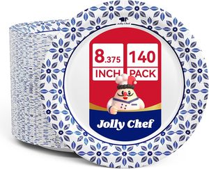 JOLLY CHEF Assiettes en papier jetables de 8,37 pouces, 140 pièces, résistantes à l'eau, anti-coupures, robustes, imprimées - Product Image 2