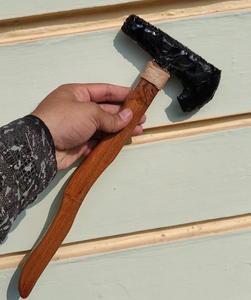 Hache de chasse en pierre naturelle d'agate obsidienne noire cristal dernière vente en gros de hache viking avec manche en bois - Product Image 3