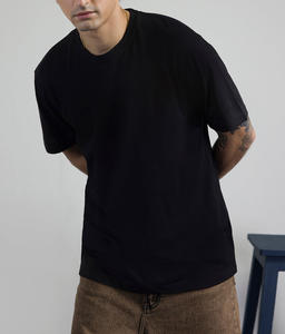 T-shirt pour homme en coton lavé 100%, tricoté lourd, imprimé à l'écran, écologique, décontracté, manches courtes, col roulé, couleur unie - Product Image 2