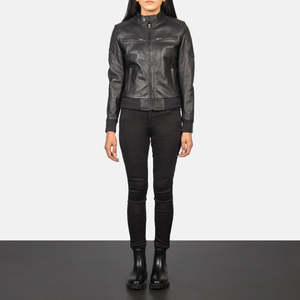 Zenna Genuine <b>Leather</b> Sheep Skin Bomber <b>Jacket</b> in Black <b>Long</b> Length Custom Logo Pattern Decoration for Spring Autumn Seasons - Product Image 3