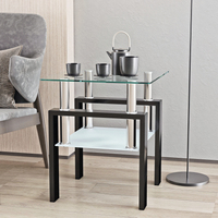 Table d'appoint carrée en verre trempé avec structure métallique, table basse moderne à 2 niveaux pour salon et chambre