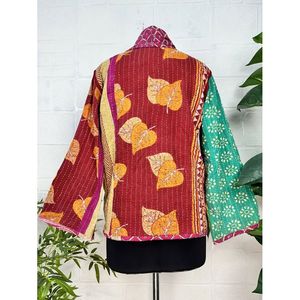 Vintage <b>Kantha</b> Stitch Dori <b>Jacket</b> One-of-a-Kind Handstitched Reversible Short Coat Woven Fabric Embroidery Boho Chic Fashion - Product Image 5