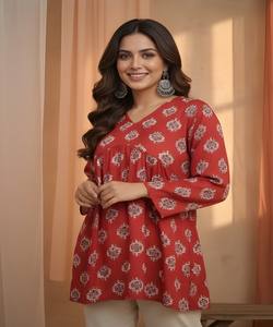 Kurti de Algodón con Estampado Elegante para Uso Diario, Color Rojo - Product Image 1