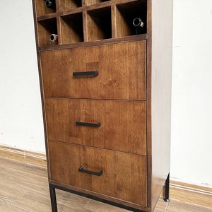 Modern Oak Wood <b>Wine</b> Cabinet with Iron Legs and Solid Panel Design-Home Furniture - Product Image 6