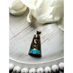 Navajo <b>Crafted</b> Kingman Turquoise & Sterling Silver Pendant Fine Jewelry Charms - Product Image 1