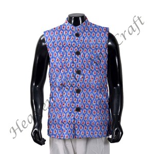 Veste d'hiver à imprimé bloc à la main Vêtements pour hommes et veste indienne Kantha Manteau matelassé en coton, Boho, veste en coton imprimé bloc Hippie - Product Image 2