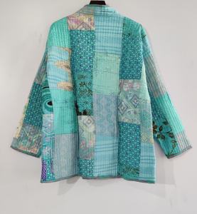 Chaqueta de invierno Unisex hecha a mano abrigo indio algodón seda corto acolchado estilo Kantha bordado bohemio Patchwork chaqueta acolchada - Product Image 5