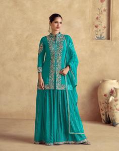 Fantaisie Tendance Moderne Belle Tenue Meilleur Premium Chinon Soie Salwar Suit & Dupatta Avec Broderie Travail Exportateur Mondial - Product Image 3