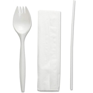 Serviette de repas et sel/poivre couverts jetables en plastique unique film enveloppé ensemble de couverts paquet KITS - Product Image 2