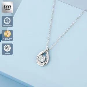 Pendentif en diamant Moissanite VVS en forme de goutte d'eau, cadeau de mariage, plaqué or blanc 14 carats, collier en argent sterling 925 pour femmes - Product Image 3