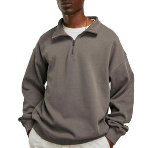 Streetwear Men 400 Gsm French Terry Sweatshirt Blank Casual Drop Shoulder Quarter Zip <b>Mock</b> <b>Neck</b> Sweatshirt - Product Image 1
