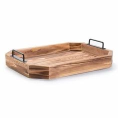 Bandeja para servir de madera de acacia maciza de calidad de exportación con asas de metal Bandejas de madera para decoración y uso de servicio - Product Image 3