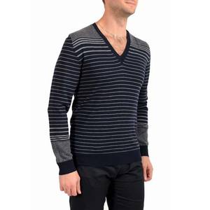 Men's Multi-Color 100% Wool Cotton Striped V-Neck Pullover Sweater <b>Cardigan</b> Wholesale Price Long Sleeve Winter Wear Breathable - Product Image 2