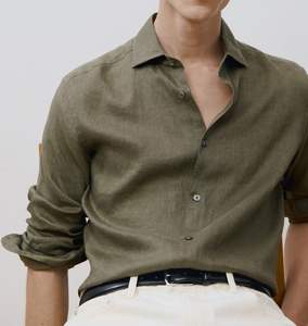 Camisa de Lino 100% para Hombre, Manga Larga, Lino Puro, Casual, Entallada, Camisas de Vestir para Hombre, Camisas Casuales Cómodas para Hombre - Product Image 1