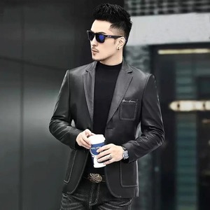 Chaquetas Casuales de Manga Larga para Hombre, Estilo Urbano, de Cuero Genuino, Impermeables, Resistentes al Viento, de Piel de Oveja Real, Ajustadas - Product Image 2