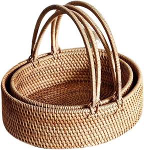 Panier de rangement en rotin au meilleur prix avec poignée annulaire, design multifonctionnel, moyen, écologique, pour servir des noix, des fruits, des collations - Product Image 1